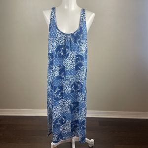 Lauren By Ralph Lauren Medium Blue Floral Bandana Print Sun Dress Sleeveless